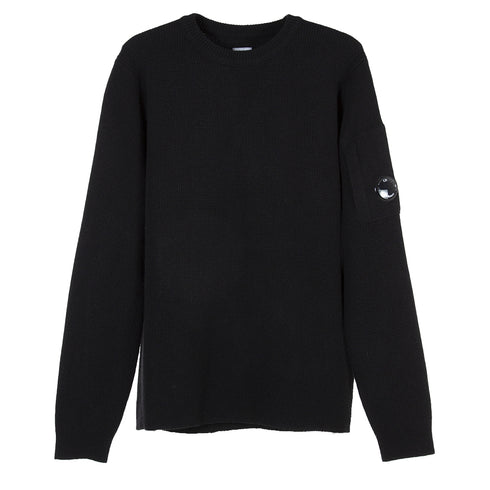 C.P. Company Lambswool Plain Jumper Black 999 13CMKN101A-005504A Degli Uberti